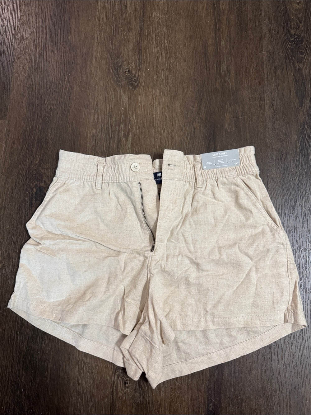 Hollister High-Waist Linen-Blend Shorts - Light Tan